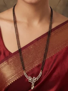 Gold Plated Double Layer Black Bead Long Mangalsutra